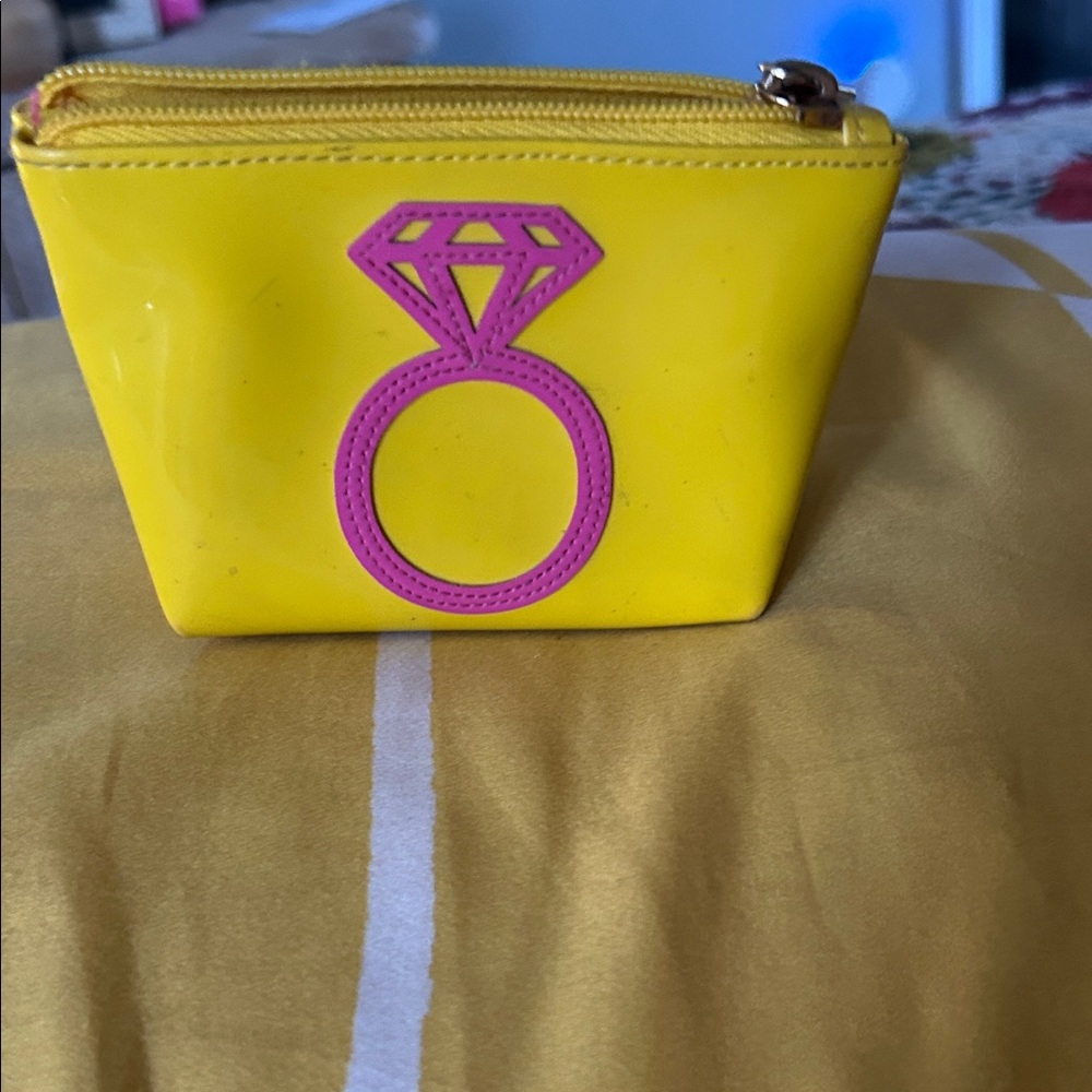 Yellow and Pink Ring Accent Cosmetic Pouch By LoLo